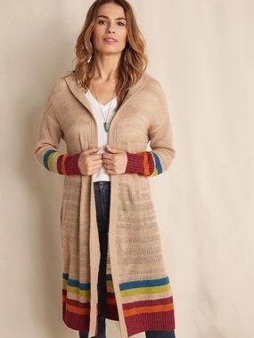 Matilda Jane Beige Hooded Longline Cardigan with Rainbow Stripe Trim